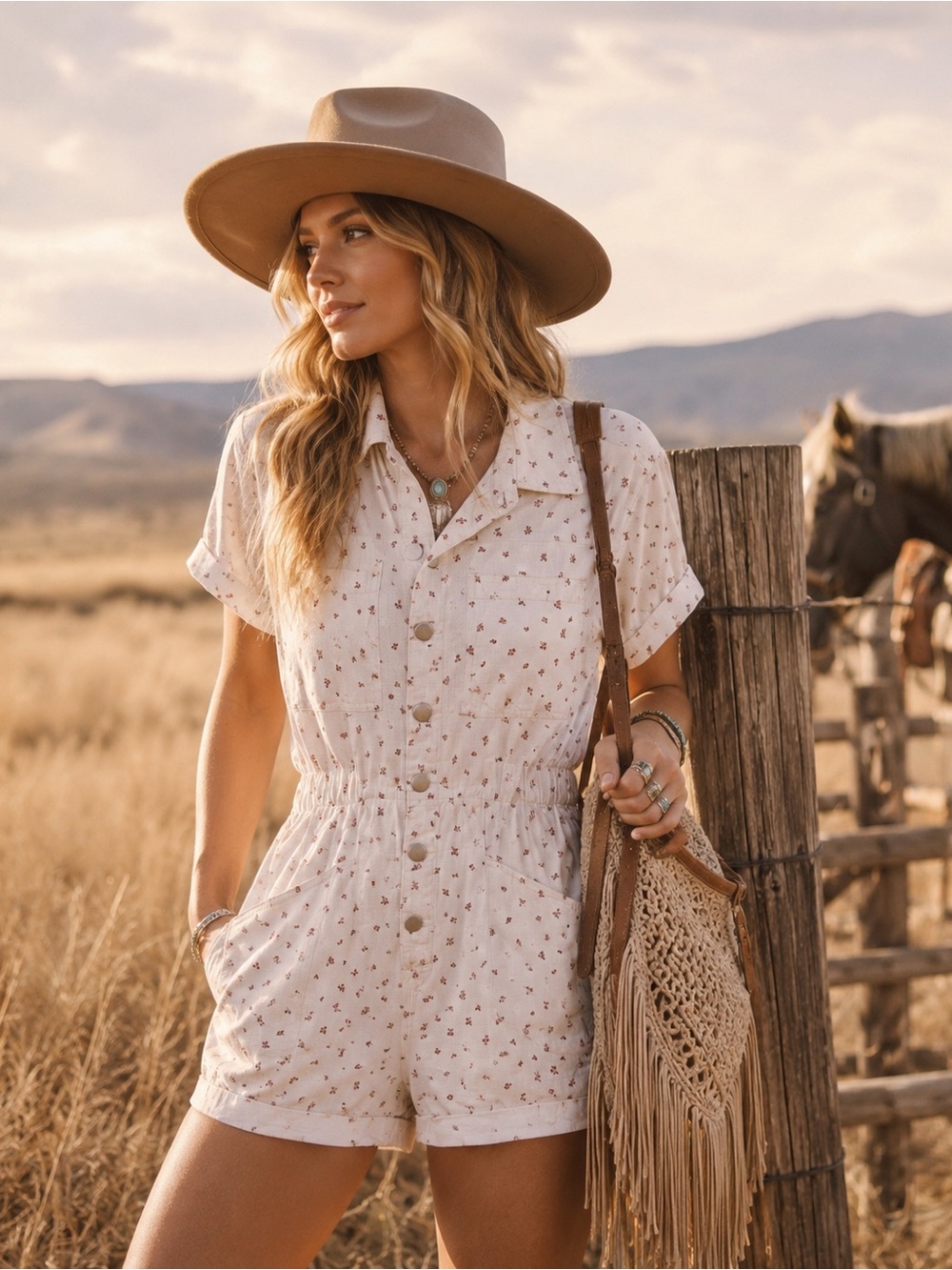 Altar'd State Cream Floral Button-Front Short Romper